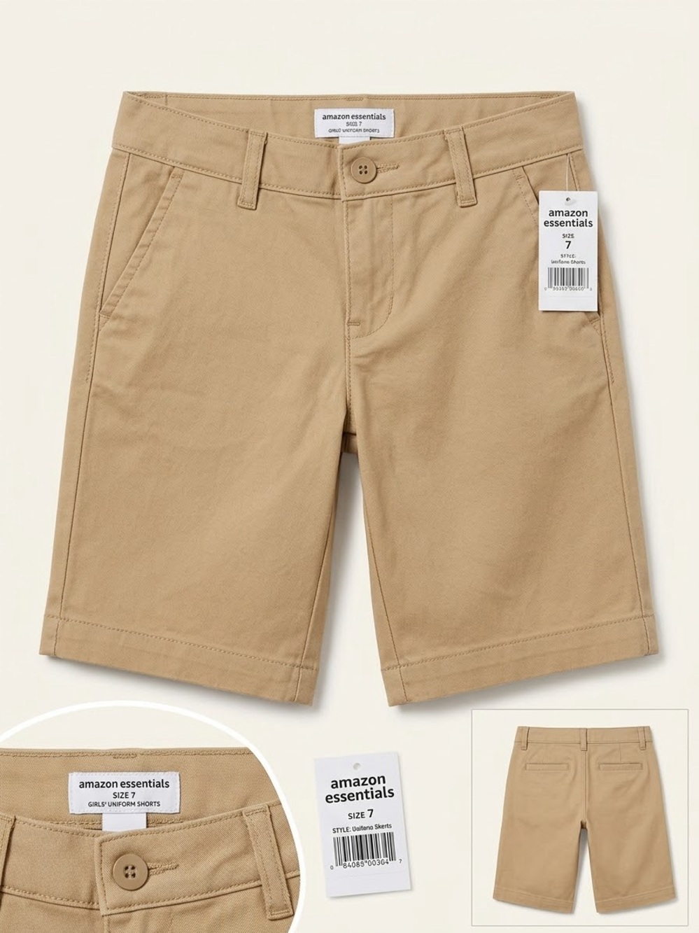 LOT OF 2 Amazon Essentials Girls Khaki Uniform Shorts NWT
